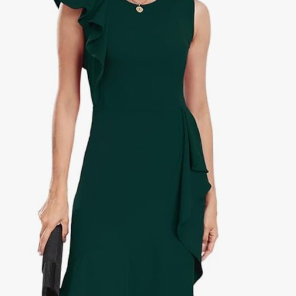 FQA Long Formal Dresses for Women Black Cocktail Evening Gowns Elegant Ruffled S